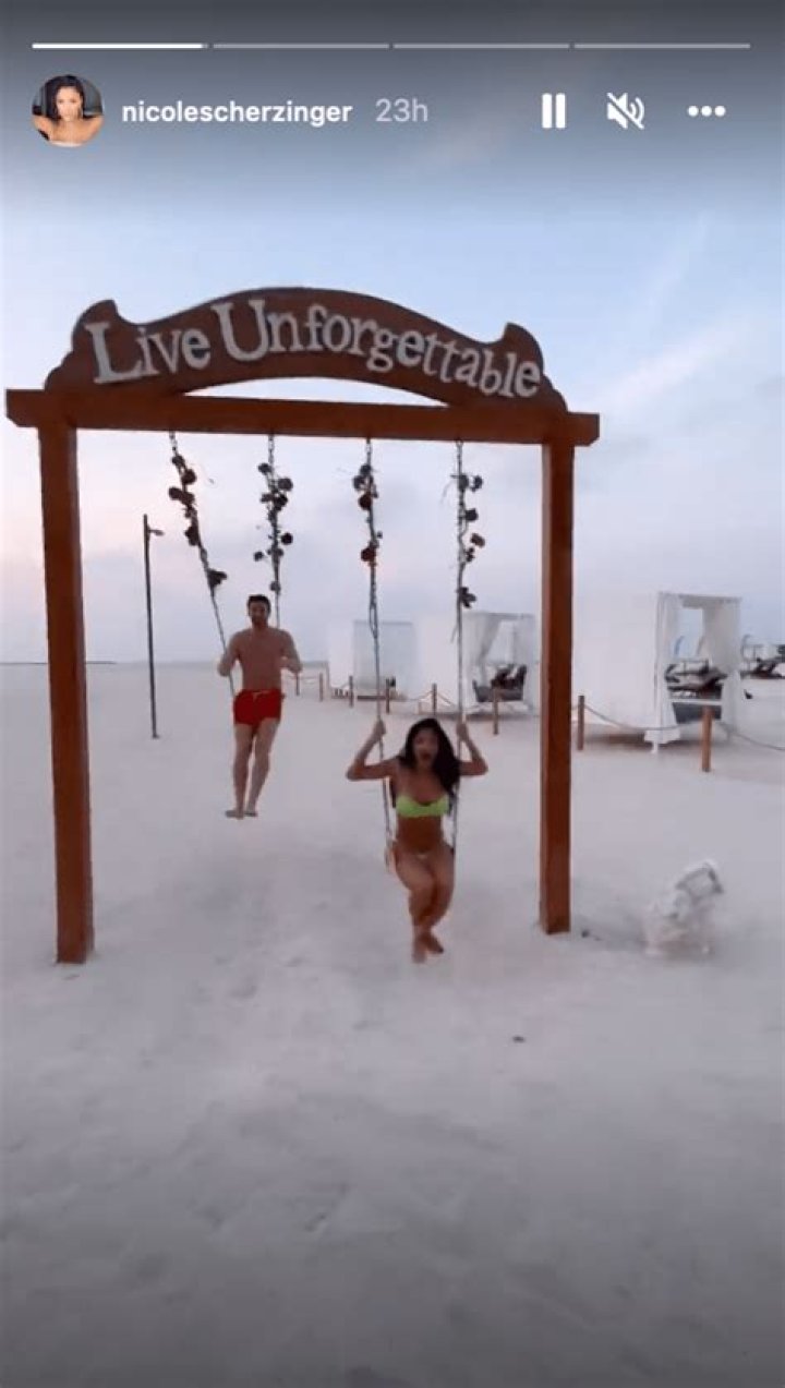 Nicole Scherzinger in Bathing Suit Swings on the Beach — Celebwell